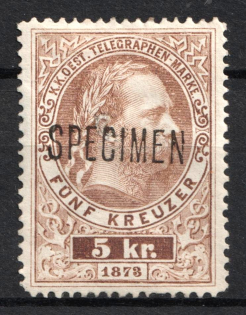 1874 5kr Austria, Telegraph Stamp (SPECIMEN, Undescribed in Catalog)