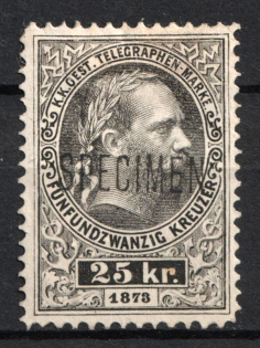 1874 25kr Austria, Telegraph Stamp (SPECIMEN, Undescribed in Catalog)