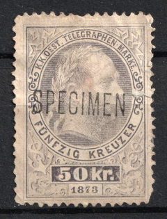 1874 50kr Austria, Telegraph Stamp (SPECIMEN, Undescribed in Catalog)