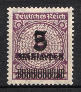 1923 5Mrd on 2Mio Weimar Republic, Germany (SHIFTED Overprint, MNH)