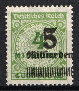 1923 5Mrd on 4Mio Weimar Republic, Germany (SHIFTED Overprint)