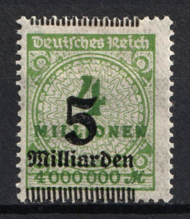 1923 5Mrd on 4Mio Weimar Republic, Germany (SHIFTED Overprint)
