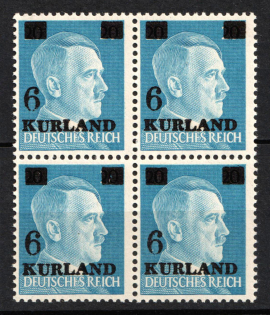 1945 6pf on 20pf Kurland, German Occupation, Germany, Block of Four (Signed)