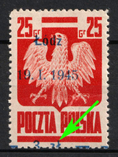 1945 3zl on 25gr Poland (Denomination at the Bottom, MNH)