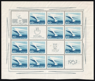 1957 4zl+2zl Poland, Airmail, Full Sheet (MNH)