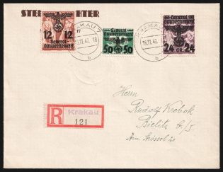 1940 (16 Nov) General Government, Germany, Registered Cover from Krakow to Bielitz franked with 12gr, 24gr and 50gr