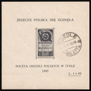 1946 Barletta - Trani, Polish II Corps in Italy, Poland, DP Camp, Displaced Persons Camp, Souvenir Sheet