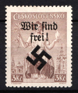 1939 3kc Moravia-Ostrava, Bohemia and Moravia, Germany Local Issue (Signed)