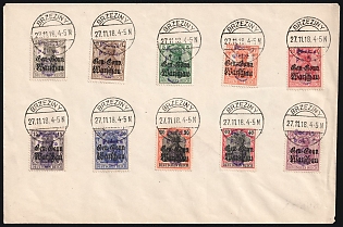1918 Brzeziny Local Issue cover franked with 2.5f, 3f, 5f, 7.5f, 10f, 15f, 20f, 30f, 40f, 60f (BRZEZINY Postmarks)