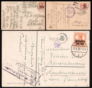 1918 Eastern Lands, German Occupation, Germany, Censored Postcards franked with 7.5pf