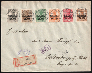 1916 (25 Aug) Eastern Lands, German Occupation, Germany, Censored Registered Cover from Vilnius to Eilenburg franked with 2.5pf, 3pf, 5pf, 7.5pf, 10pf and 15pf