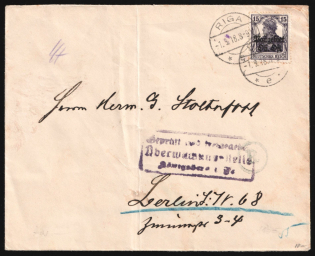 1918 (1 Sep) Eastern Lands, German Occupation, Germany, Censored Cover from Riga franked with 15pf