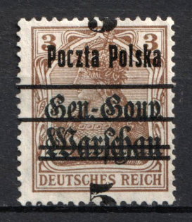 1918 5f on 3f Northern Poland, German Occupation (SHIFTED Overprint)