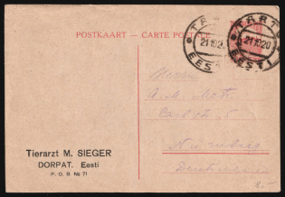 1920 (21 Oct) Estonia, Postcard from Tartu to Nuremberg franked with 35p