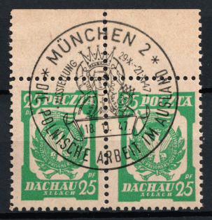 1945 25 pf Dachau - Allach, Poland, DP Camp, Displaced Persons Camp, Pair (Margin, MUNICH Postmark)