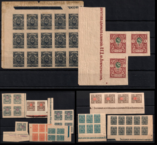 1919 Denikin Army, Russia, Civil War, Stock of Blocks (Sheet Inscriptions, Margins)
