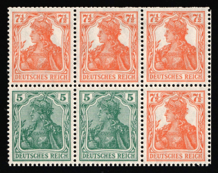 1919 Weimar Republic, Germany, Se-tenant, Zusammendrucke, Block (MNH)