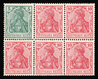1917-18 German Empire, Germany, Se-tenant, Zusammendrucke, Block