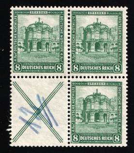 1931 8pf Weimar Republic, Germany, Se-tenant, Zusammendrucke, Block of Four