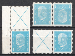 1932 4pf Weimar Republic, Germany, Tete-beche, Se-tenants, Zusammendrucke