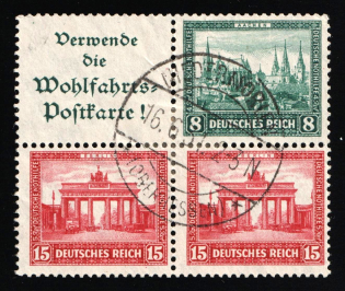 1930 Weimar Republic, Germany, Se-tenant, Zusammendrucke, Block of Four (Used)