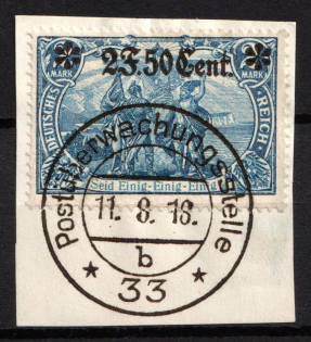 1916 2f 50c Western Lands on piece, German Occupation, Germany (Signed)