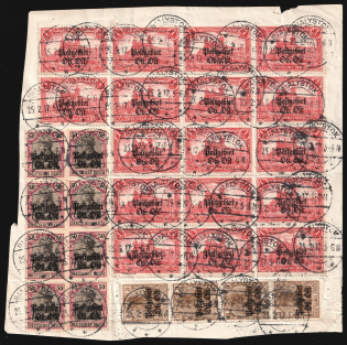 1916-18 Eastern Lands on piece, German Occupation, Germany, Blocks and Strip