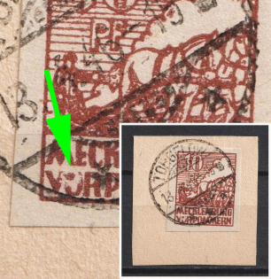 1945 10pf Mecklenburg-Vorpommern on piece, Soviet Russian Zone of Occupation, Germany ('VO' in 'VORPOMMERN' damaged)