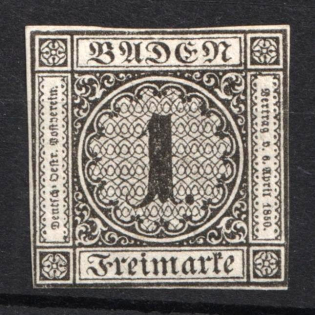 1853 1kr Baden, German States, Germany