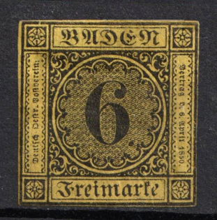 1866-67 6kr Baden, German States, Germany (Reprint)