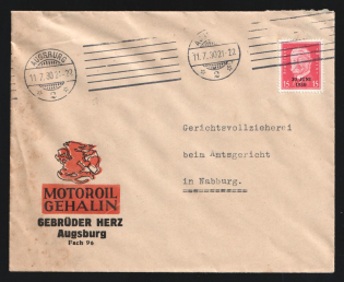1930 (11 Jul) Weimar Republic, Germany, Cover from Augsburg to Nabburg franked with 15pf