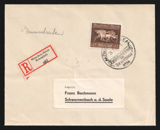 1936 (26 Jul) Third Reich, Germany, Registered Cover from Munich to Schwarzenbach franked with 42pf (Special Cancellation)