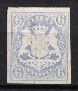 1867 6kr Bavaria, German States, Germany (Signed)