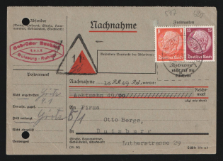 1939 (3 Jan) Third Reich, Germany, Cash on Delivery to Duisburg franked with 8pf, 15pf