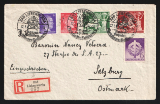 1942 (22 Aug) Third Reich, Germany, Registered Cover from Bad Liebenwerda to Salzburg franked with 3 x 6pf, 2 x 12pf (Special Cancellations)