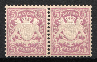 1881 5pf Bavaria, German States, Germany, Pair (MNH)