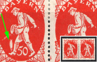 1920 50pf Bavaria, German States, Germany, Pair ('Bomb' above the left Foot)