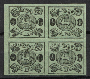 1863 1/2gr on 5pf Braunschweig, German States, Germany, Block of Four