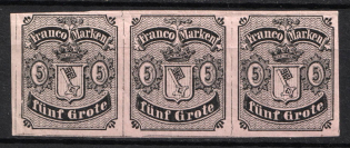 1856 5gr Bremen, German States, Germany, Strip (Unissued)