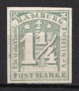 1864 1 1/4s Hamburg, German States, Germany (Signed)