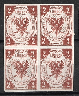 1859 2s Lubek, German States, Germany, Block of Four