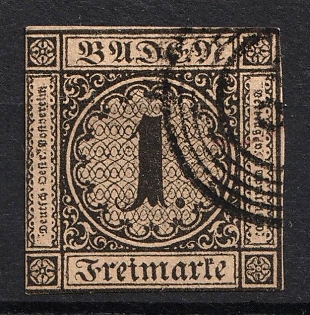 1851 1kr Baden, German States, Germany (Signed, Used)