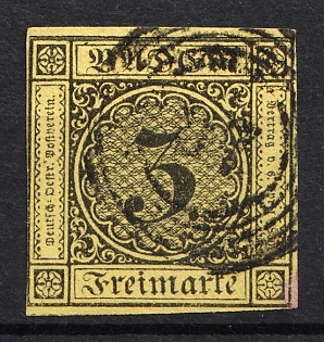 1852 3kr Baden, German States, Germany (Used)