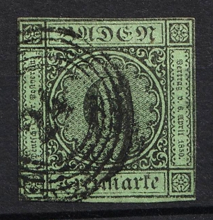 1852 6kr Baden, German States, Germany (Used)