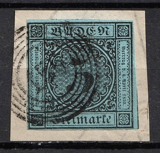 1858 3kr on piece Baden, German States, Germany (Used)