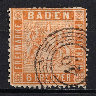 1860 6kr Baden, German States, Germany (Used)