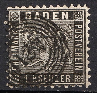 1862 1kr Baden, German States, Germany (Used)