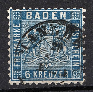 1862-63 6kr Baden, German States, Germany (Used)