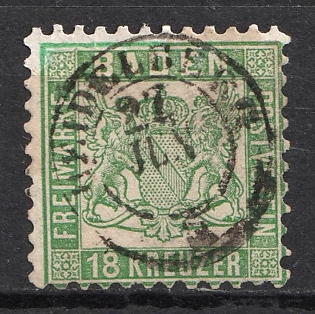 1862 18kr Baden, German States, Germany (Used)