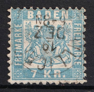 1871 7kr Baden, German States, Germany (Used)